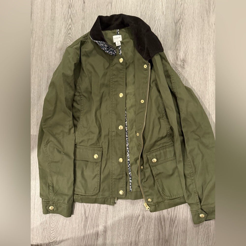 J. Crew Olive Green Jacket with Black Collar